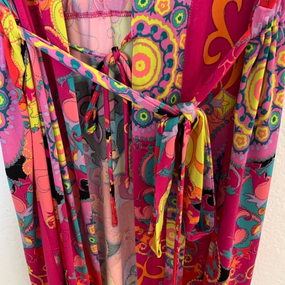 JOSIE Natori Short Robe Size Small Multicolor Print Boho Whimsy Hippie Pink - Picture 5 of 14